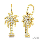 1/2 Ctw Round Cut Diamond Palm Tree Earrings in 14K Yellow Gold