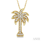 1/4 Ctw Palm Tree Round Cut Diamond Pendant in 10K Yellow Gold with Chain