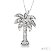 1/10 Ctw Palm Tree Round Cut Diamond Pendant in 10K White Gold with Chain