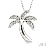 1/10 Ctw Palm Tree Round Cut Diamond Pendant in 14K White Gold with Chain