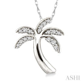 1/10 Ctw Palm Tree Round Cut Diamond Pendant in 10K White Gold with Chain