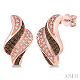 1/4 Ctw Round Cut White and Champagne Brown Diamond Earrings in 14K Rose Gold