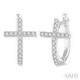 1/4 Ctw Round Cut Diamond Cross Earrings in 14K White Gold