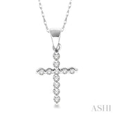 1/10 Ctw Round Cut Diamond Cross Petite Pendant in 10K White Gold with Chain