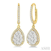 3/4 Ctw Pear Shape Diamond Lovebright Earrings in 14K Yellow and White Gold