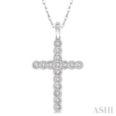 1/8 Ctw Round Cut Diamond Cross Pendant in 10K White Gold with chain