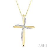 1/10 Ctw Round Cut Diamond Draped Cross Charm Pendant With Chain in 10K Yellow Gold