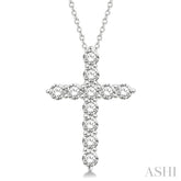 1 1/2 Ctw Round Cut Diamond Cross Pendant in 14K White Gold with Chain
