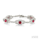 5x5 MM Cushion Cut Ruby and 2 Ctw Round Cut Diamond Precious Bracelet in 14K White Gold