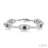 5x5 MM Cushion Cut Sapphire and 2 Ctw Round Cut Diamond Precious Bracelet in 14K White Gold