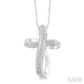 1/10 Ctw Round Cut Diamond Cross Pendant in Sterling Silver with Chain