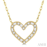 1/4 Ctw Heart Charm Baguette and Round Cut Diamond Pendant With Chain in 14K Yellow Gold