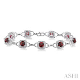 5x5MM Cushion Shape Garnet and 1/6 Ctw Round Cut Diamond Bracelet in 10K White Gold