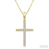 1/10 Ctw Cross Charm Petite Round Cut Diamond Fashion Pendant in 10K Yellow Gold with chain