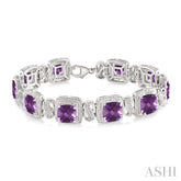 7x7 MM Cushion Shape Amethyst and 1/10 Ctw Round Cut Diamond Square Shape Bracelet in Sterling Silver