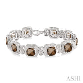7x7 MM Cushion Shape Smoky Quartz and 1/10 Ctw Round Cut Diamond Square Shape Bracelet in Sterling Silver
