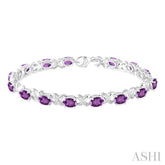 7x5 MM Oval Cut Amethyst and 1/20 Ctw Round Cut Diamond Fashion Bracelet in Sterling Silver