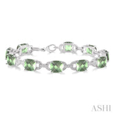 7x7 MM Cushion Shape Green Amethyst and 1/20 Ctw Round Cut Diamond Fashion Bracelet in Sterling Silver