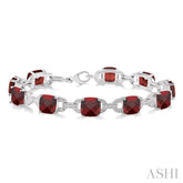 7x7 MM Cushion Shape Garnet and 1/20 Ctw Round Cut Diamond Fashion Bracelet in Sterling Silver