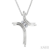 1/10 Ctw Round Cut Diamond Cross Pendant in Sterling Silver with Chain