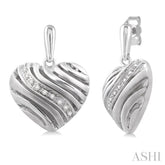 1/10 Ctw Heart Shape Round Cut Diamond Puff Earrings in Sterling Silver
