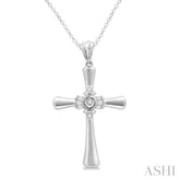 1/10 Ctw Round Cut Diamond Cross Pendant in Sterling Silver with Chain