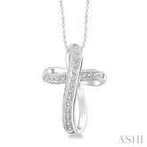 1/10 Ctw Round Cut Diamond Cross Pendant in Sterling Silver with Chain