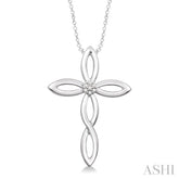 1/50 Ctw Round Cut Diamond Cross Pendant in Sterling Silver with Chain