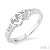 1/10 Ctw Round Cut Diamond Twin Heart Ring in Sterling Silver