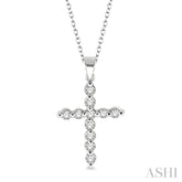 1/10 Ctw Round Cut Diamond Cross Pendant in Sterling Silver with Chain