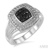1/5 Ctw Cushion Shape Trillion Cut Black Diamond Ring in Sterling Silver