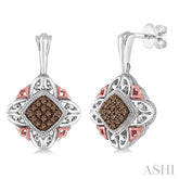1/6 Ctw Cushion Shape Single Cut Champagne Brown Diamond Earrings in Sterling Silver