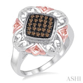1/6 Ctw Cushion Shape Single Cut Champagne Brown Diamond Ring in Sterling Silver