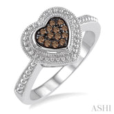 1/10 Ctw Round Cut Champagne Brown Diamond Heart Ring in Sterling Silver