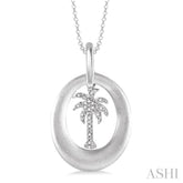 1/20 Ctw Round Cut Diamond Disk Palm Tree Pendant in Sterling Silver with Chain