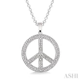 1/20 Ctw Round Cut Diamond Peace Sign Pendant in Sterling Silver with Chain