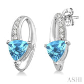 7x7 MM Trillion Cut Blue Topaz and 1/20 Ctw Round Cut Diamond Earrings in Sterling Silver