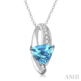8X8 MM Trillion Cut Blue Topaz and 1/20 Ctw Round Cut Diamond Pendant in Sterling Silver with Chain