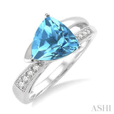 8X8 MM Trillion Cut Blue Topaz and 1/20 Ctw Round Cut Diamond Ring in Sterling Silver