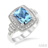 9x7 MM Cushion Shape Blue Topaz and 1/10 Ctw Round Cut Diamond Ring in Sterling Silver