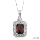 9x7 MM Cushion Shape Garnet and 1/10 Ctw Round Cut Diamond Pendant in Sterling Silver with Chain