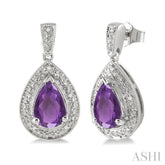 9x6 MM Pear Shape Amethyst and 1/20 Ctw Round Cut Diamond Earrings in Sterling Silver