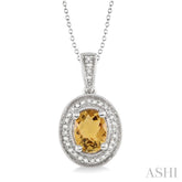 8x6 MM Oval Cut Citrine and 1/20 Ctw Round Cut Diamond Pendant in Sterling Silver with Chain
