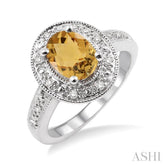 8x6 MM Oval Cut Citrine and 1/20 Ctw Round Cut Diamond Ring in Sterling Silver