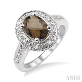 8x6 MM Oval Cut Smoky Quartz and 1/20 Ctw Round Cut Diamond Ring in Sterling Silver