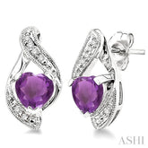 6x6 MM Heart Shape Amethyst and 1/20 Ctw Round Cut Diamond Earrings in Sterling Silver