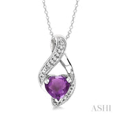 7x7 MM Heart Shape Amethyst and 1/20 Ctw Round Cut Diamond Pendant in Sterling Silver with Chain