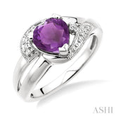 7x7 MM Heart Shape Amethyst and 1/20 Ctw Round Cut Diamond Ring in Sterling Silver