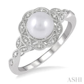 6.5x6.5 MM Cultured Pearl and 1/20 Ctw Round Cut Diamond Ring in Sterling Silver