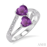 5&6 MM Heart Shape Amethyst and 1/50 Ctw Round Cut Diamond Ring in Sterling Silver